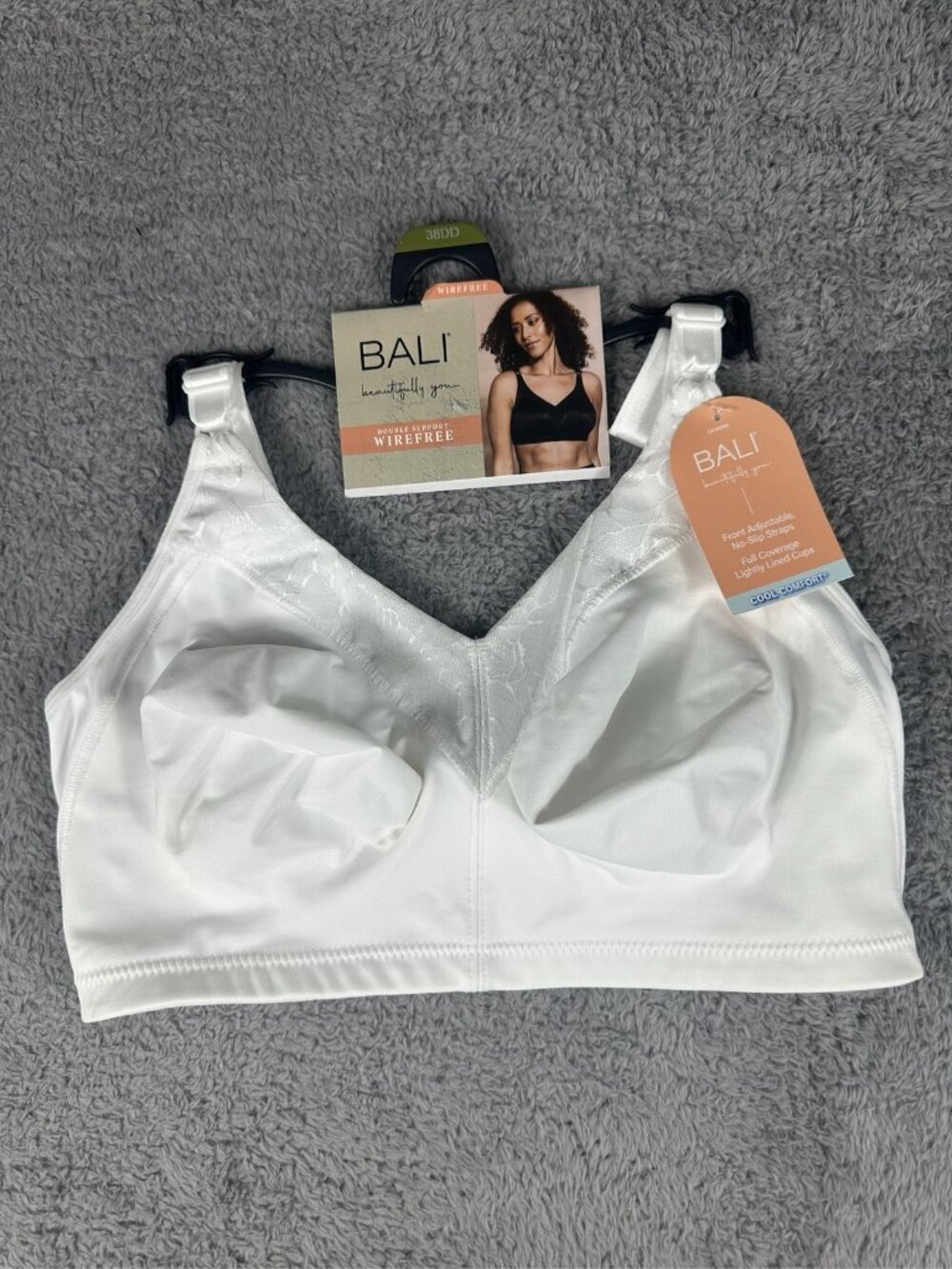 Bali Beautifully You Double Support Wirefree Bra White 38DD Full Coverage